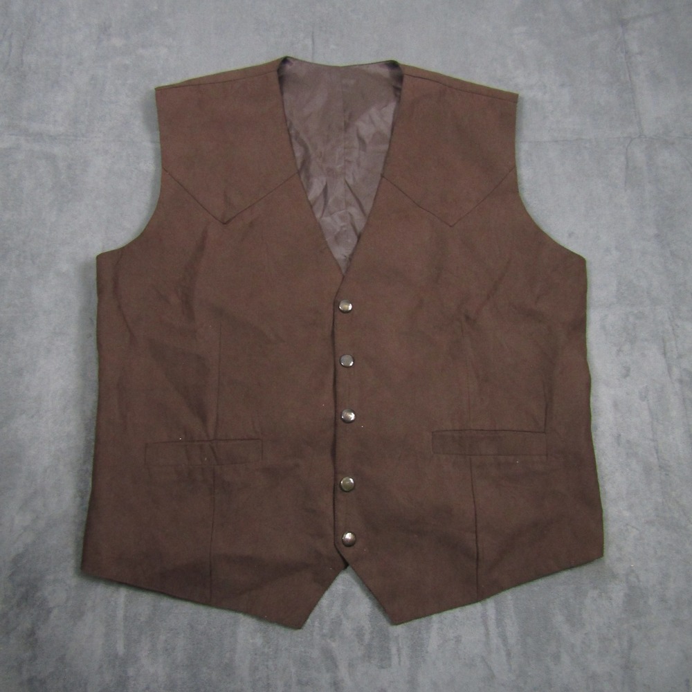 Western Vest Men XL Brown Snap Front Cinch Back Cowboy Style